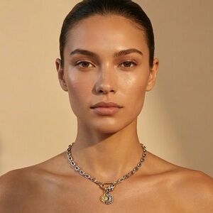 NEW 18K GOLD PLATED TWO-TONE CHAIN WITH SILVER SUN & MOON PENDANT